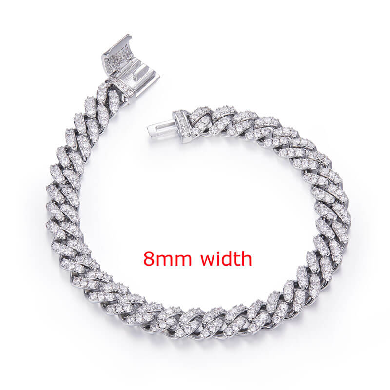 Mens Miami Cuban Link Bracelet Simulated Moissanite 925 Sterling Silver