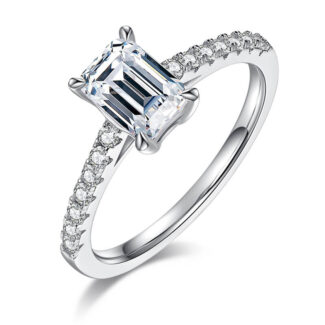 Emerald cut Moissanite engagement ring 01