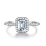 Smaragd geslepen Moissanite Halo verlovingsring 02