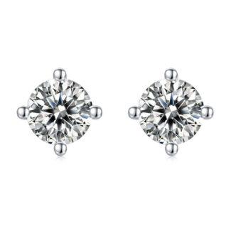 Classic 4 prongs round cut moissanite solitaire earrings 01