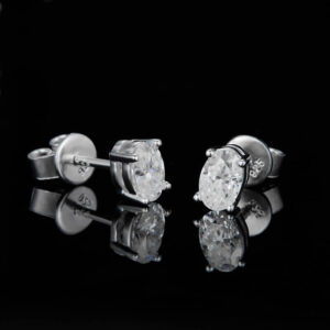 Classic oval cut moissanite solitaire earrings 02