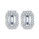 Anting-anting halo Moissanite potongan zamrud mewah T96D-E 01