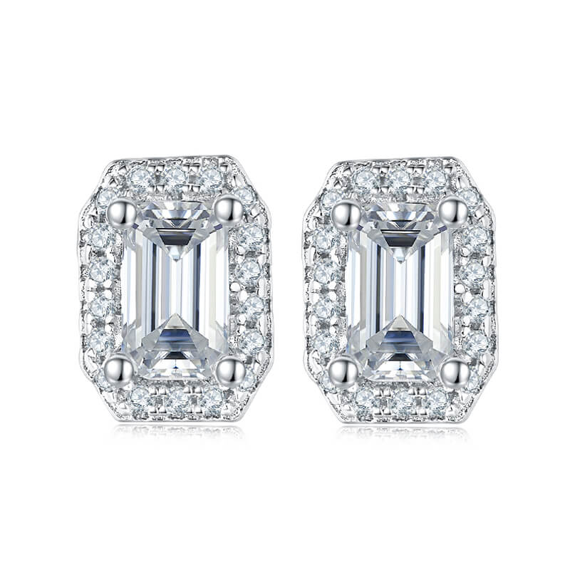 Anting-anting halo Moissanite potongan zamrud mewah T96D-E 01