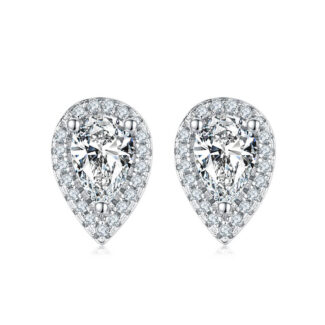 Boucles d'oreilles halo de moissanite taille poire de luxe T96G-E 01