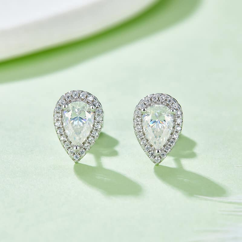 Anting Halo Moissanite Potongan Pir Mewah T96G-E 02