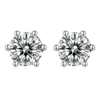 classic 6 prongs round cut moissanite solitaire earrings 01