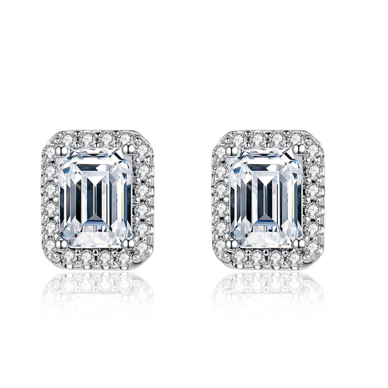 Shop Luxury emerald cut Moissanite halo earrings Online