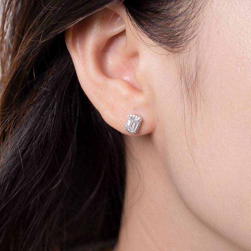 Shop Luxury emerald cut Moissanite halo earrings Online