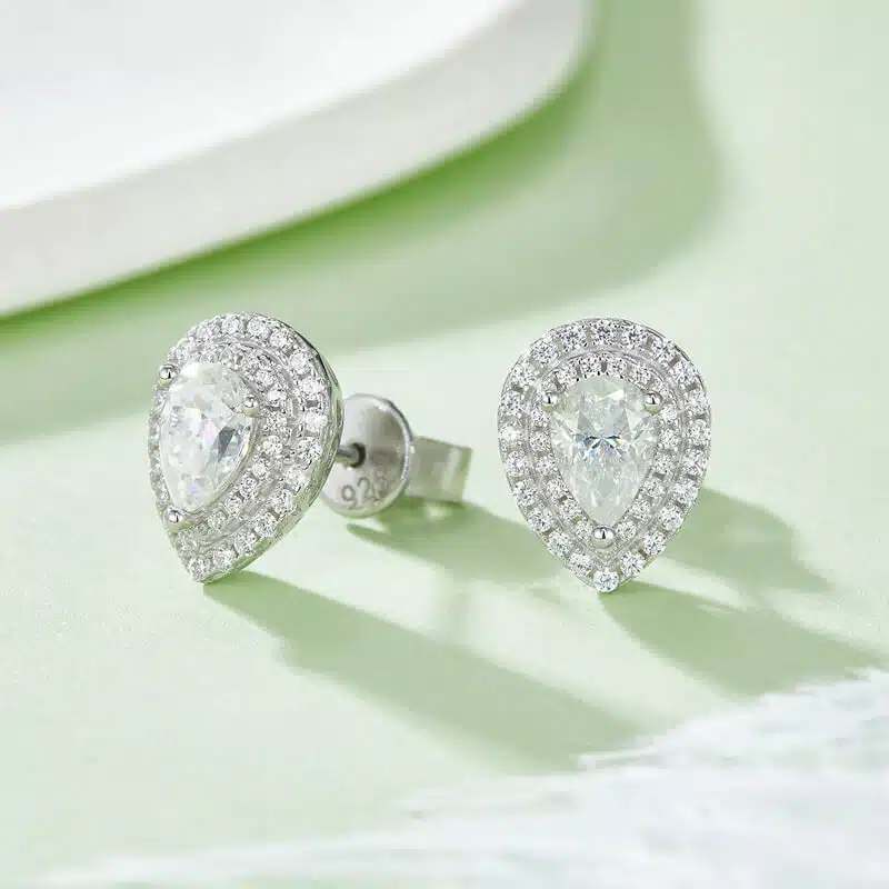 luxury halo pear cut moissanite earrings 02