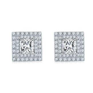 anting-anting mewah berpotongan PRINCESS halo Moissanite 01