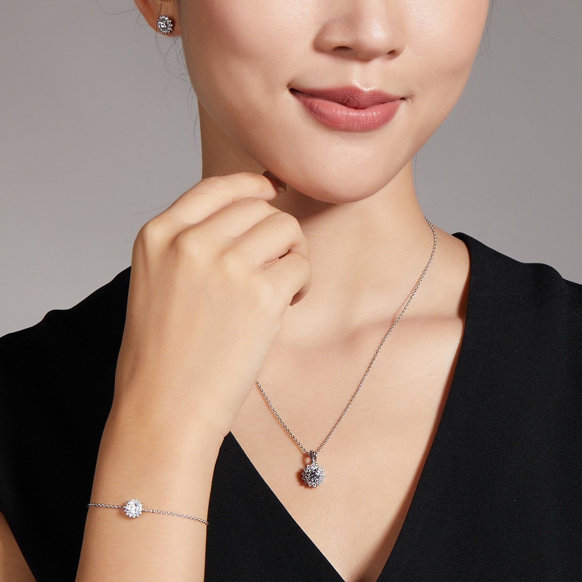 Conjuntos de joyas de moissanita con girasol U45A Conjuntos de joyas de moissanita de girasol u45a