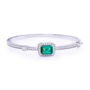 925 sterling silver lab created emerald Halo Moissanite bangle