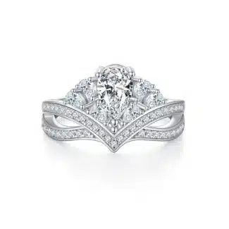 Crown shape pear cut Moissanite ring M99G 03