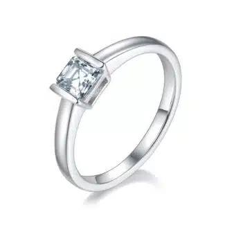 Elegant Asscher cut Moissanite solitaire ring 01