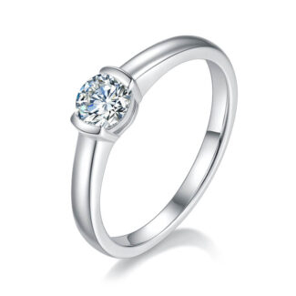 Elegante anillo solitario Moissanite talla redonda 01