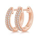 Half pave three rows Moissanite hoop earrings K007A 02