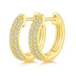 Half pave three rows Moissanite hoop earrings K007A 03