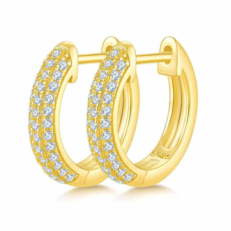 Half pave three rows Moissanite hoop earrings K007A 03