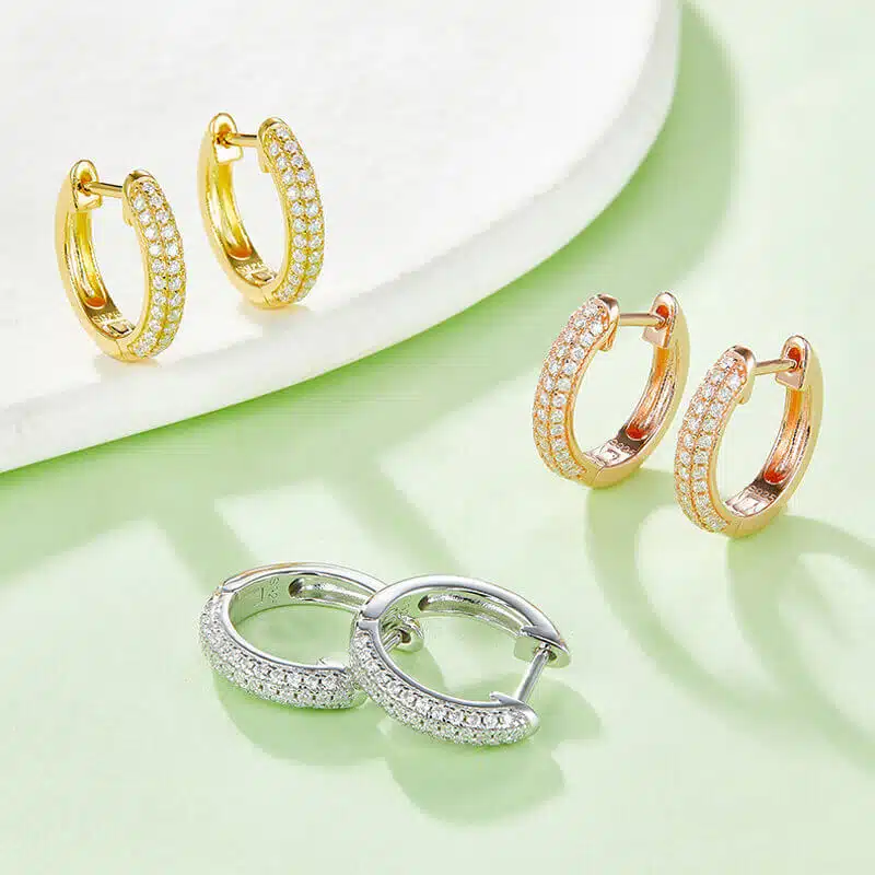 half pave three rows moissanite hoop earrings k007a 04