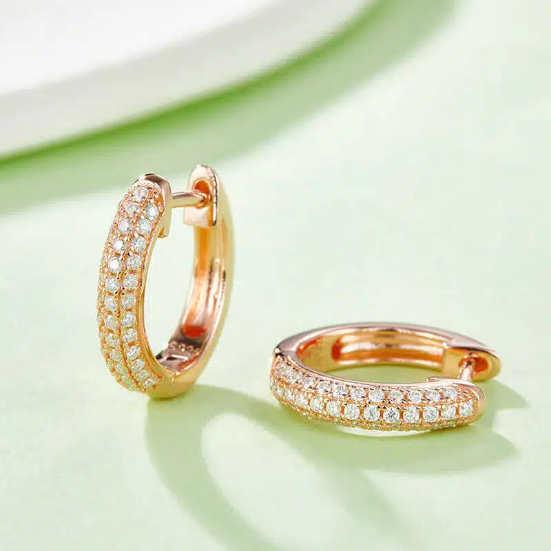 half pave three rows moissanite hoop earrings k007a 06