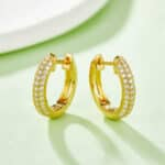 Half pave three rows Moissanite hoop earrings K007A 07