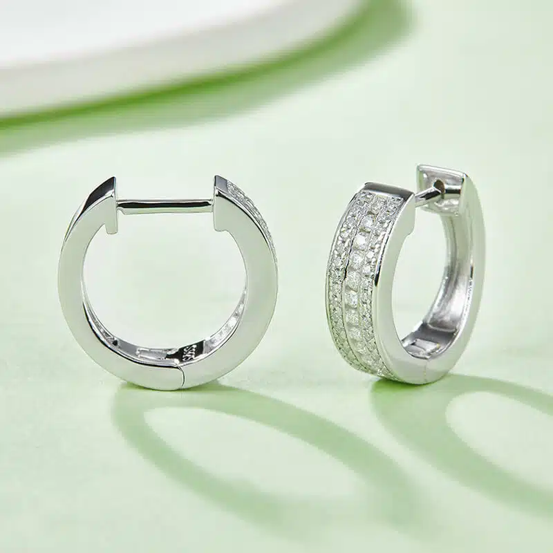 half pave three rows moissanite hoop earrings k008a 05