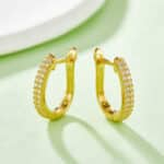 Half pave double rows Moissanite hoop earrings K010A 07