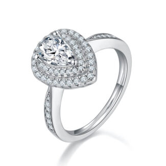 Bague Halo Moissanite taille poire de luxe 01