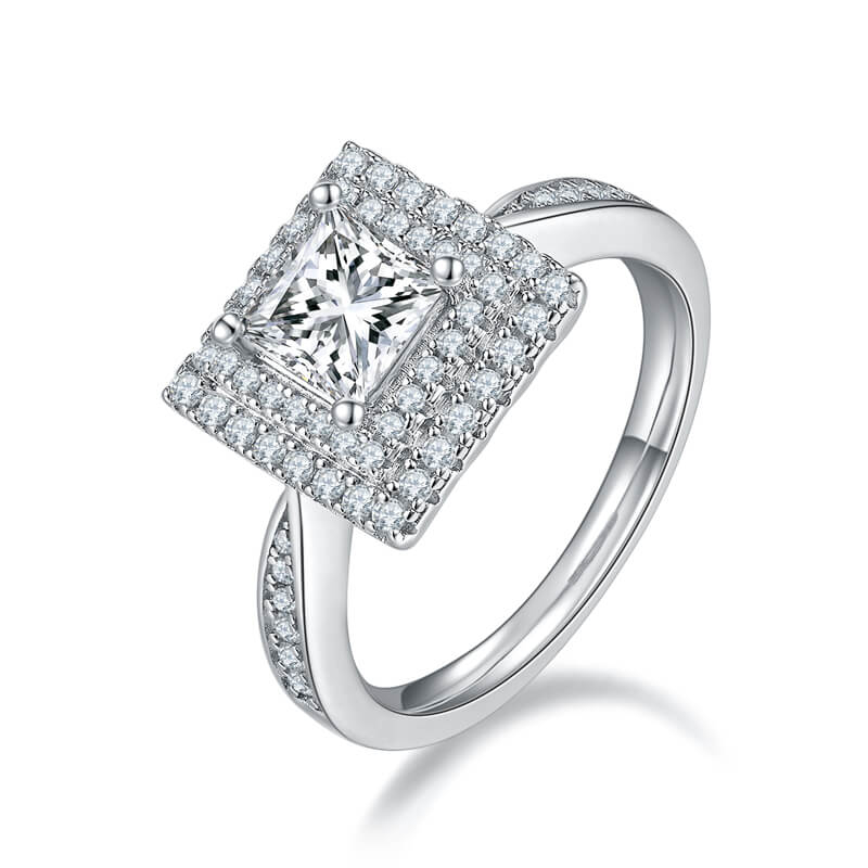 Luxe prinses geslepen Moissanite Halo ring 01