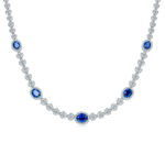 Oval cut lab grown blue sapphire necklace 01