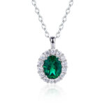 Oval cut lab grown emerald Halo pendant 01