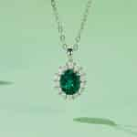 Oval cut lab grown emerald Halo pendant 02