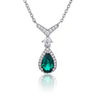 Pear cut lab grown emerald Halo pendant 01