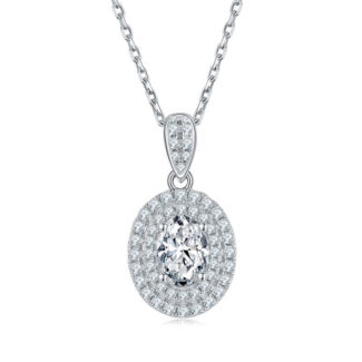 Luxury Oval Cut Moissanite Halo Pendant 01