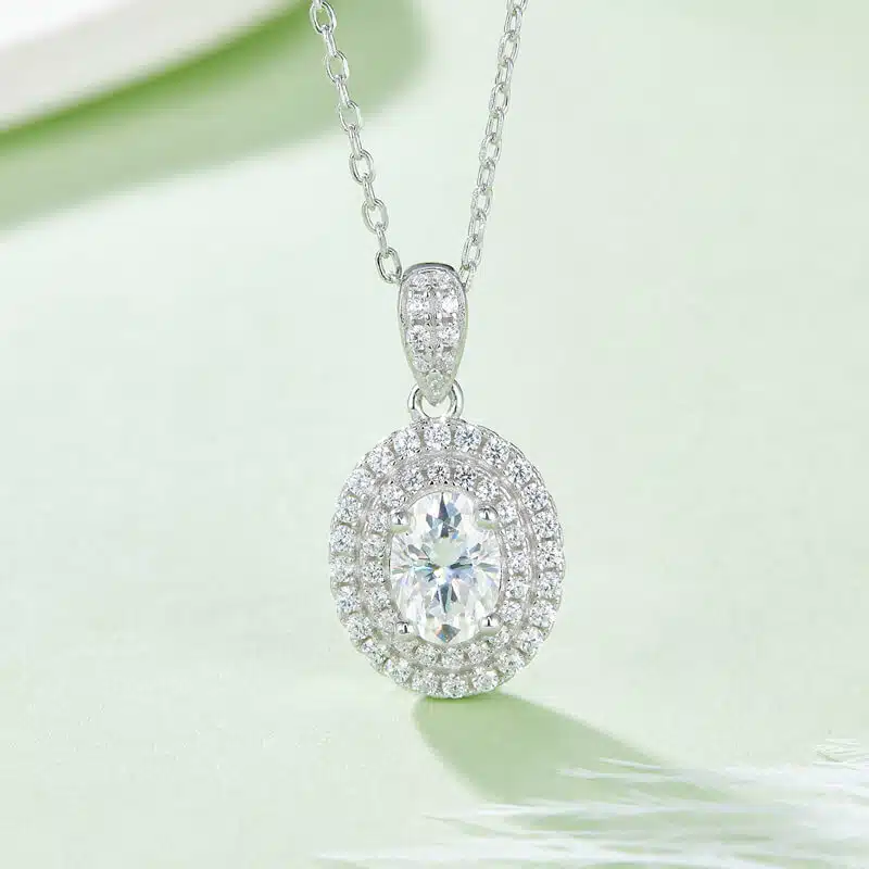 luxury oval cut moissanite halo pendant 02