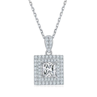 Luxury Princess Cut Moissanite Halo Pendant 01