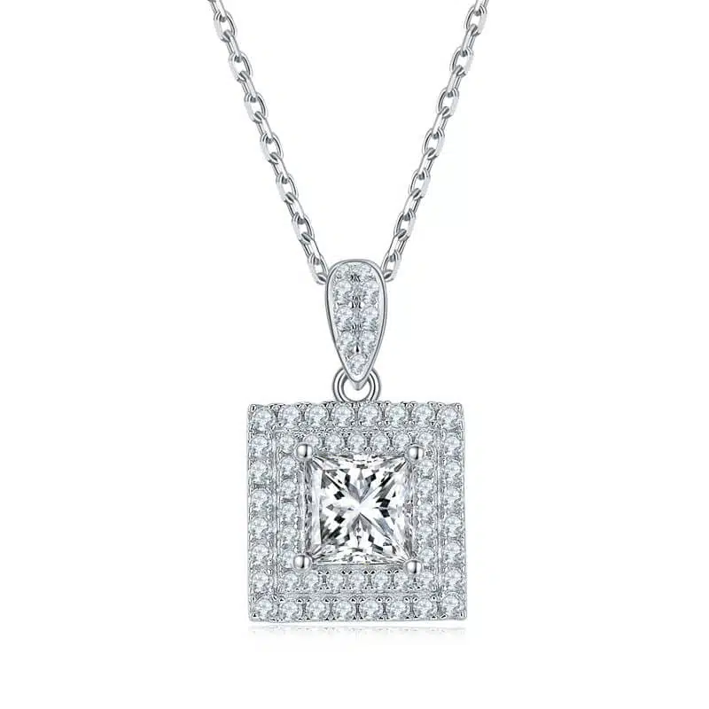 Lyxigt Princess Cut Moissanite Halo Pendant 01