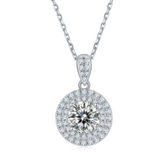 Luxury Round Cut Moissanite Halo Pendant 01