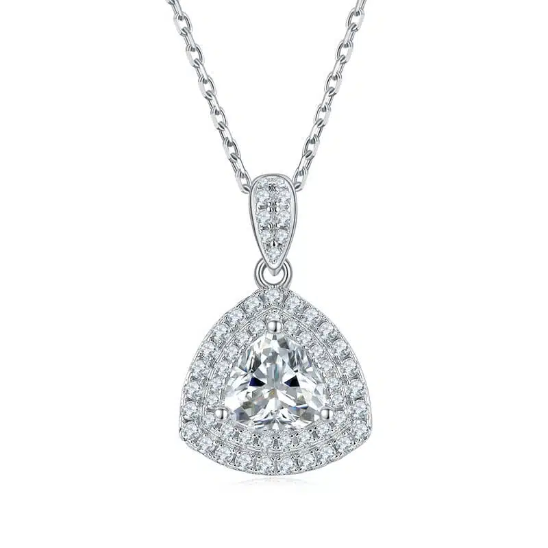 Lüks Trilyon Kesim Moissanite Halo Kolye 01