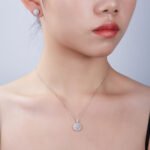 Hoa tai Moissanite cắt tròn đính đá Halo sang trọng 4 bộ trang sức moissanite t93a