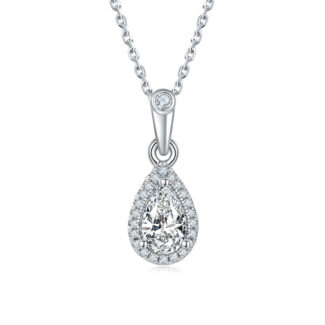 Pear Cut Moissanite Halo Setting Pendant 01