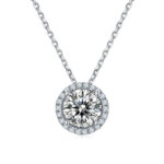 Luxury Round Cut Moissanite Halo Pendant Necklace T16A-N 01