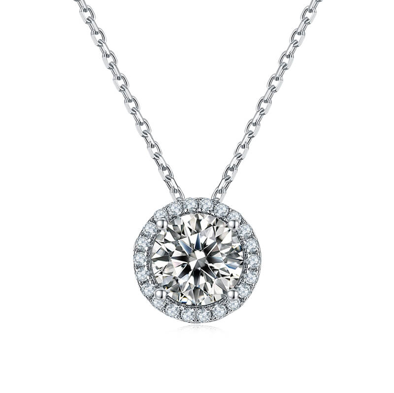 Luxury Round Cut Moissanite Halo Pendant Necklace T16A-N 01