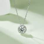 Luxury Round Cut Moissanite Halo Pendant Necklace T16A-N 02