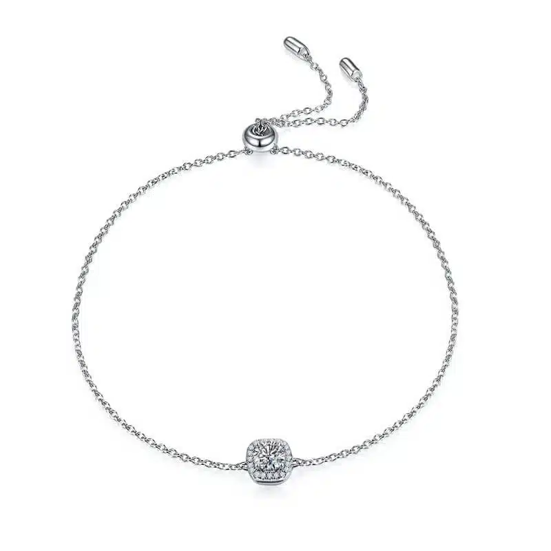 bracciale con moissanite taglio rotondo con incastonatura a alone u17a-01