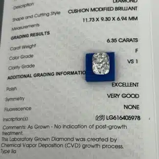 6.35ct F VS1 cushion cut lab grown diamond 01
