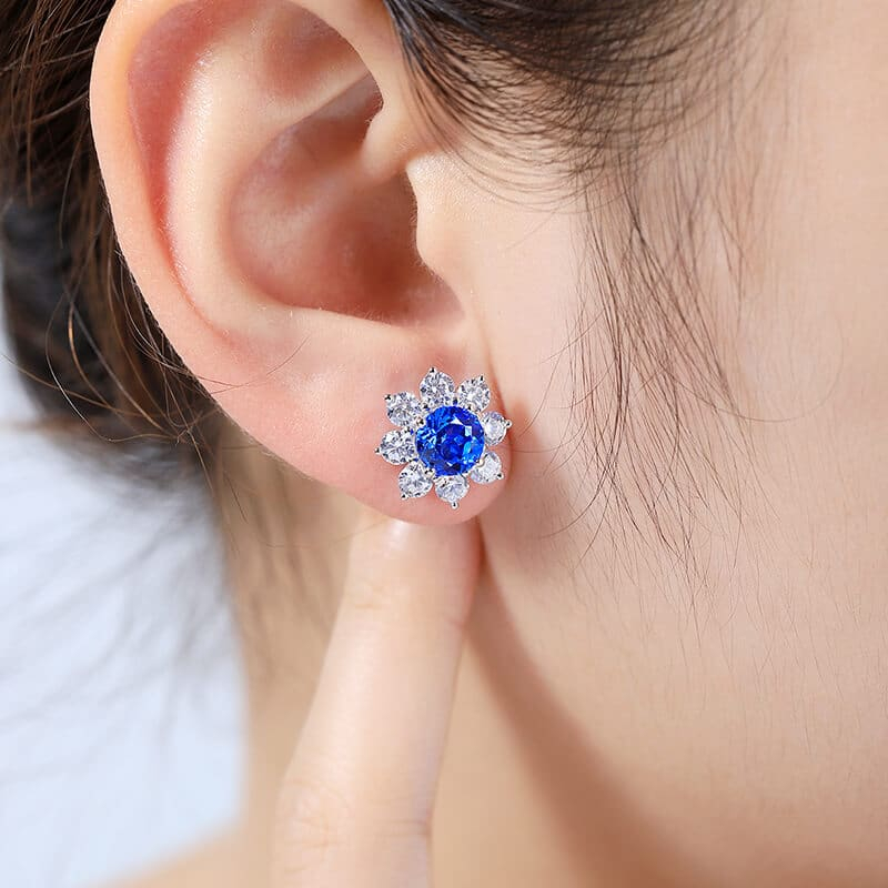 Anting-anting batu permata potong bulat 2,95 karat hasil lab 09