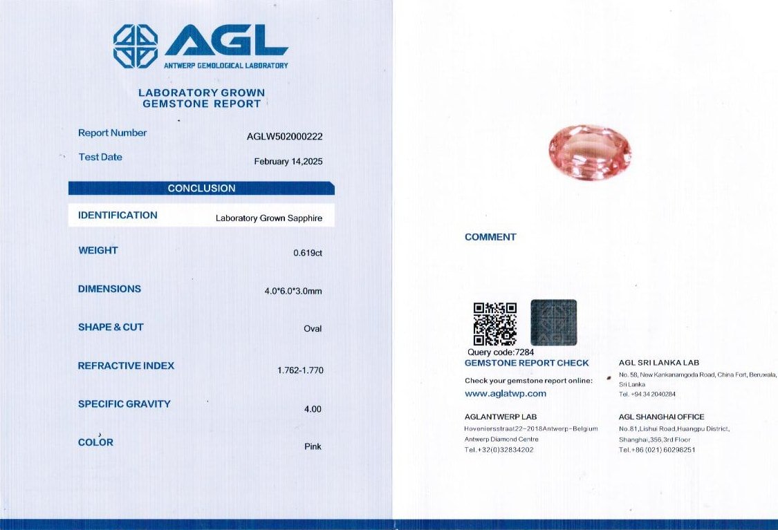 Rapporto Agl sullo zaffiro rosa morganite coltivato in laboratorio Rapporto AGL sullo zaffiro rosa morganite coltivato in laboratorio