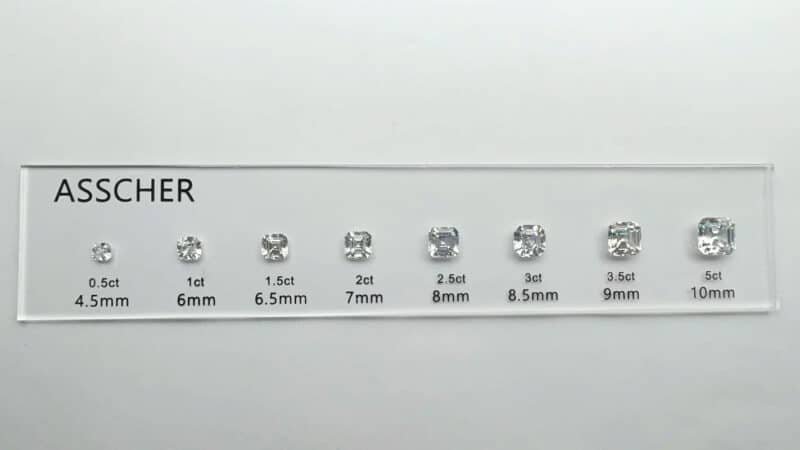 asscher cut diamond carat comparison set