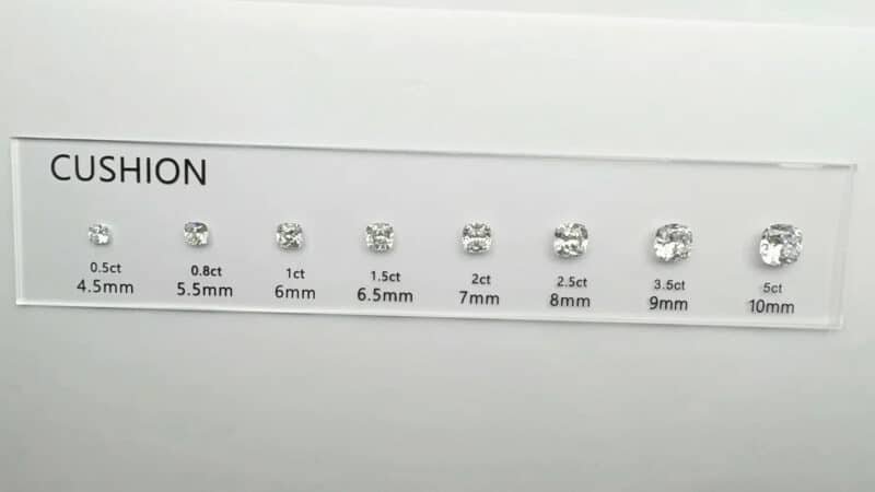 cushion cut diamond carat comparison set